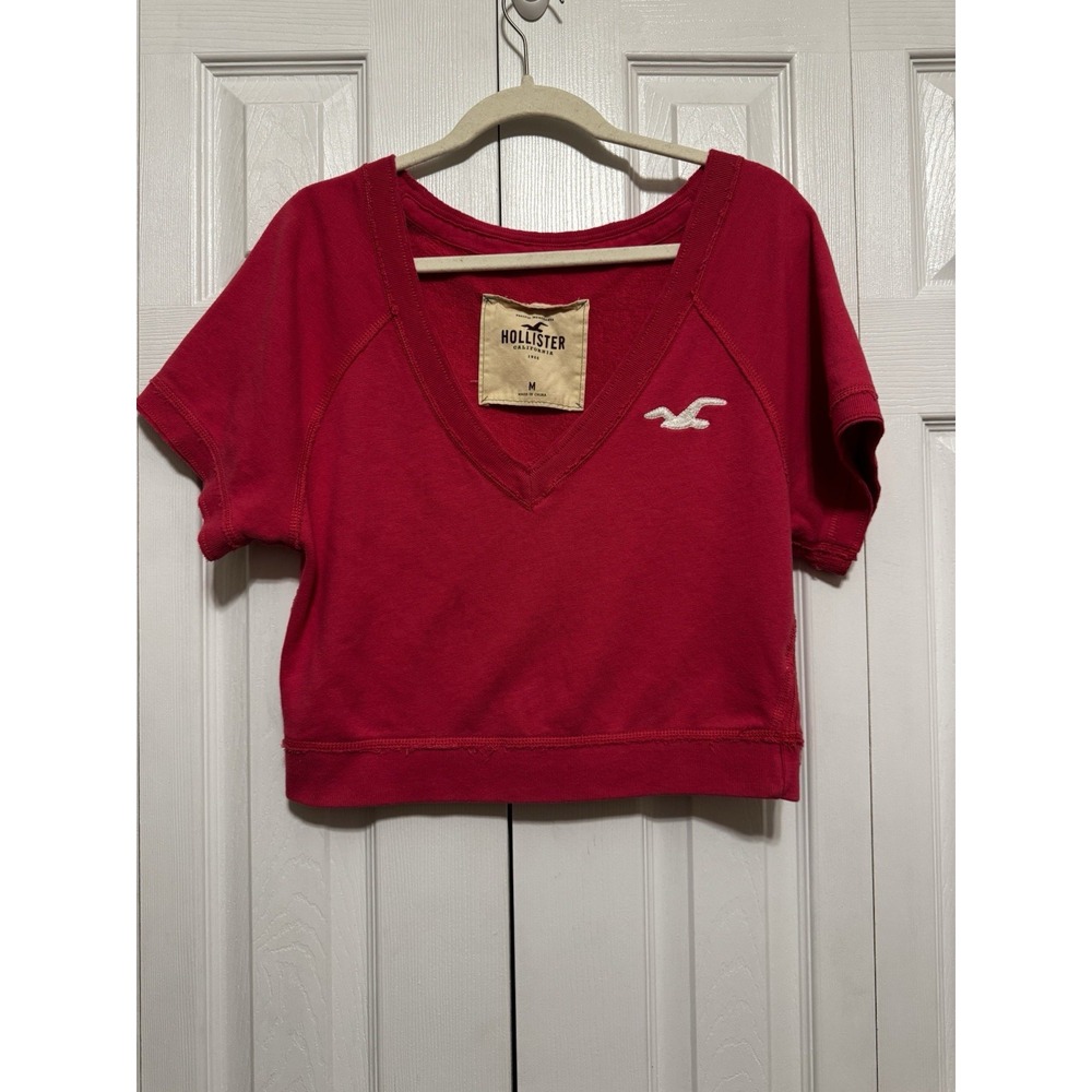 Y2K Hollister Crop Sweatshirt Top Womens Size M Soft Logo Fleece Pink